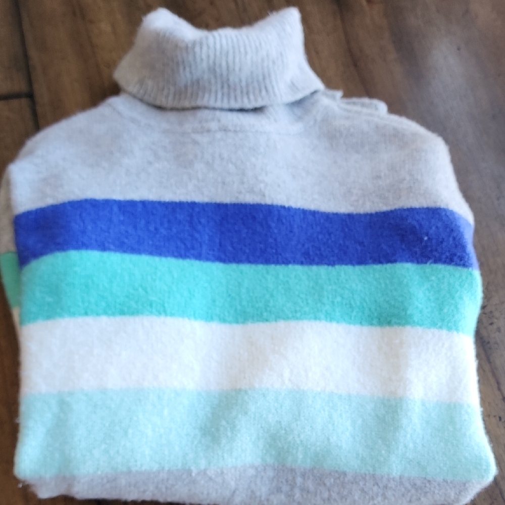 Striped Turtleneck Sweater - Blue, Green, White